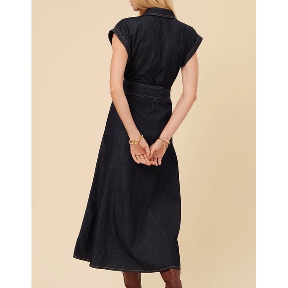 NWT SPARTINA 449 Libbie Midi Dress Womens Small Denim Dark Bayou Rinse Wash Blue - Picture 2 of 9